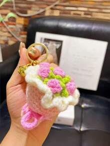 Joivida 1 pièce Porte-clés fait main au crochet Mini bouquet de roses artificielles et de tournesols. Cadeau floral pour les femmes, les amies, la fête des mères, la Saint-Valentin, la décoration - Multicolore - Voir 9