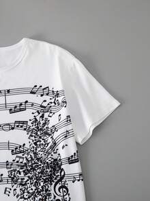 SHEIN Explorewe 两件套少女软萌T恤套装，休闲字母音符图案宽松圆领T恤+配套紧身短裤，夏季运动装，时尚套装，适合运动、跑步、篮球、足球等场合。 - 黑與白 - 查看 3