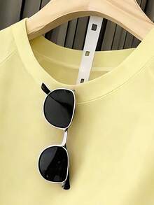 Resyla Women's T-Shirt And Shorts Set, Solid Yellow, Summer Casual Wear, Graphic Design, Elegant, Versatile, Daily, Outdoor, Shopping, Travel - Multicolor - View 6