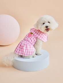 1 pieza Vestido de mascota con estampado de cuadros rosas y fresas, estilo francés elegante - Multicolor - Ver 5