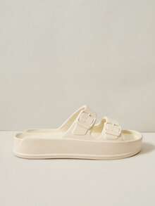 Cuccoo Dép đi trong nhà đế dày, khóa đôi, màu be, chất liệu EVA mềm mại, co giãn, chống trơn trượt, thích hợp cho phòng ngủ và phòng khách. Không gây khó chịu khi mang, không làm đau chân. Phù hợp cho cả nam và nữ. - Màu be - Xem 2