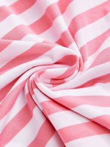 ROMWE Goth Spring/Summer Valentine's Day Casual Pink Y2K Style Striped Fitted Crop Top - Pink - View 4
