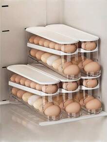Automatic Double-Layer Egg Rack, Keeping Eggs Fresh, Sliding Container Can Hold 12-14 Eggs - Hinge Design, Plastic Material, No Food Contact - Refrigerator Organizer, Kitchen Egg Plate, Holiday Supplies - Multicolor - View 5