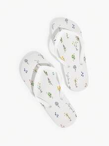 Grefit Dép xỏ ngón nữ mùa hè họa tiết hoa gió ngọt ngào, đế mềm mại không gây khó chịu cho chân, quai kẹp chống trượt, dép đi biển đa năng mát mẻ. - Màu trắng - Xem 1