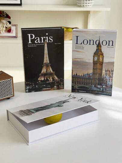 1个可打开的仿真书收纳盒，豪华仿书套装桌面装饰配件，时尚设计师款仿真书收纳盒，英文书籍道具，生日毕业最佳礼物