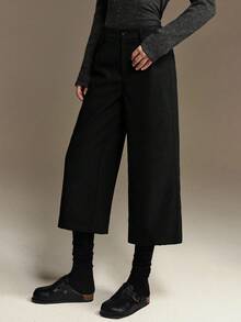 Ontre 2026春夏女式羊毛直筒口袋七分西装裤，都市通勤商务休闲裤，女士办公室穿搭，优雅女式春夏毛衣，适合情人节派对和聚会 - 黑色 - 查看 2