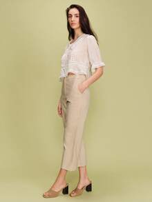 lacRébo Vintage Inspired White Lace-Trim Blouse With Oversized Collar Spring Summer French Style Parisian Style Office Outfit Going Out Vintage Top Cute Summer Top Holiday Top Cute Top White Vintage Top - White - View 4