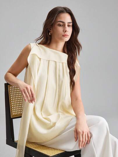 Ontre 2026春夏新款女士杏色衬衫，舒适柔软的梭织面料，露肩宽松褶皱设计，现代都市时尚商务休闲办公装，低调优雅的高端通勤机场邮轮度假婚礼宾客装，简约奢华品质百搭休闲系列