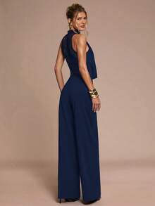 SHEIN BAE Women's Elegant Commuter Lace Patchwork Sleeveless Jumpsuit - Navy Blue - View 2