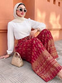 Elenzga Women's 2025 New Model Gold Foil Material Wide Leg Casual Long Pants Fall Cloth For Women - Red - View 4
