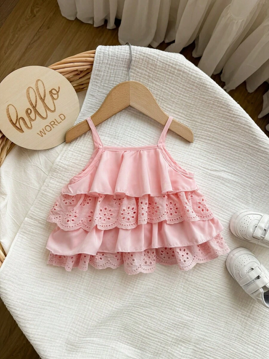 Babygirl Cute & Sweet Versatile White Ruffle Camisole Top - Pink - View 1