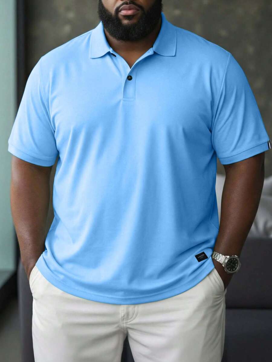 Manfinity Homme Plus Size Men's Summer Casual Solid Color Short Sleeve Polo Shirt - Baby Blue - View 1