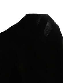 Camiseta de manga corta con botones, volantes y encaje de color contrastante, estilo casual de vacaciones para niñas preadolescentes - Negro - Ver 8