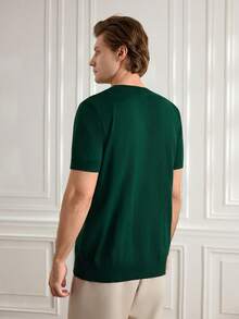 Officeau Suéter de punto de manga corta de unicolor informal para hombres, para primavera/verano - Verde Oscuro - Ver 3