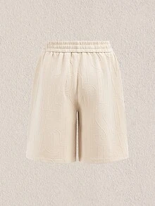 Mercer Haus Blueprint Man 男士卡其色圆领加厚短袖短裤套装，3D字母压纹，透气吸汗，抗起球，防皱易打理，时尚休闲男士两件套，短袖短裤套装，适合日常休闲、朋友聚会等场合，尽显老钱风范。 - 卡其色 - 查看 10