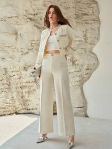 MOTF PREMIUM WOMEN'S TWEED SEAM FRONT SUIT PANTS - Beige - View 7