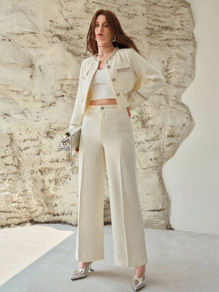 WOMEN'S TWEED SEAM FRONT SUIT PANTS