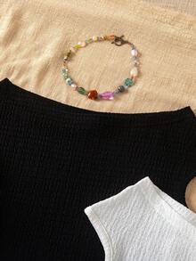 Sparklyn Bộ 3 áo thun nữ tuổi teen dáng ôm, hở vai, nhiều màu sắc, thích hợp cho kỳ nghỉ. - Nhiều màu - Xem 5