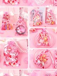 SHEIN 30 Pcs Valentine Heart Shaped Drawstring Bags Set Including Organza Candy Pouches Mesh Gift Wrapping Sacks Cosmetic Storage Sachets For Wedding Party Favor Supplies Must Have - multicolor - View 4