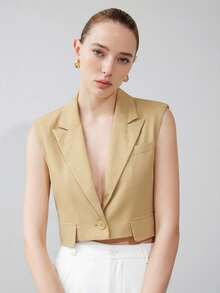 Aveloria Modichic Summer Cool Style Sleeveless Cropped Vest Jacket  - Camel - View 4