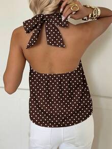 SHEIN EZwear Áo kiểu retro thoải mái, in họa tiết chấm bi khắp thân áo, thích hợp cho mùa xuân/hè, kỳ nghỉ, tiệc retro. - Nhiều màu - Xem 3