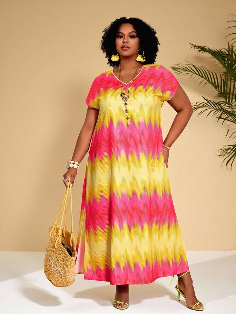 Plus Size Women's Summer Vacation Contrast Color Side Slit Loose Batwing Sleeve Dress,Casual Long Dresses,Vacation Outfits Women,Floral Dresses For Women,Holiday Outfits For Women ,Summer Outfit For Women ,Spring Outfit Women Summer Maxi Dress Plus Size Maxi Dress Curve Maxi Dress Resort Wear Curve Plus Size Resort Wear Plus Size Dresses For Women Summer Plus Size Women Dresses Plus Size Summer Outfits Women's Plus Size Dresses Plus Size Summer Dresses Women's Summer Dresses Women's Dresses Caribbean Outfits For Women Women Vacation Outfit Sets African Clothes For Women Jamaican Dresses Women