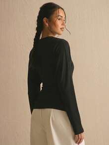 MUSERA Cinched Ruched Waist Batwing Long Sleeve Top Spring Summer Cute Cosy Cottage Core Spring Dew Spring Outfit - Black - View 4