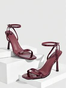 CUCCOO SZL Women's Square Toe Rhinestone Ankle Strap Sandals For Christmas - Burgundy - View 2