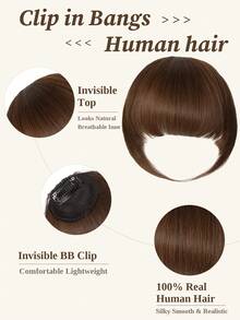 Flequillo postizo de cabello humano 100% Flequillo postizo de color marrón medio #4 con patillas Extensiones de flequillo postizo de cabello humano real para uso diario de mujeres - S4 - Ver 3