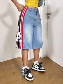 StreetHx Quần jeans nữ dáng lửng 7/8, kiểu dáng đường phố đa năng, phối nhiều mảnh vải, thích hợp cho mùa xuân/hè. - Rửa trung bình - Xem 5