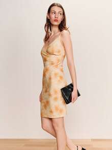 lacRébo Vestido midi con estampado floral amarillo-naranja y cuello cruzado, estilo primavera-verano - Naranja - Ver 1