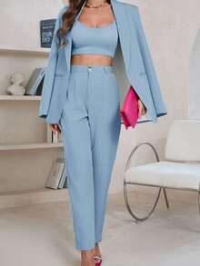 Aveloria Modichic Women's Solid Color Shawl Neck Long Sleeve Casual Blazer  - Baby Blue - View 7