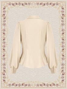 Vintamour Women's Solid Color Front Button Elegant Office Long Sleeve Shirt - Khaki - View 4