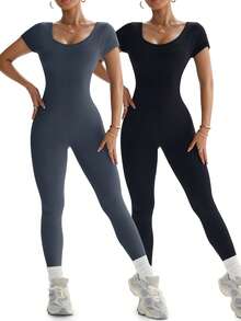 Dewbera Seamless High Stretch Workout Jumpsuit, Sexy Backless Design - Multicolor - View 2