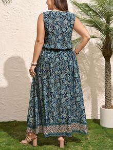 Comfylo Plus Size Casual Boho Cashew Flower Print Sleeveless Dress Holiday Outfits For Women Dresses Beach Holiday Vacation Dress Outfits Women Dresses Summer Dresses For Women Mother's Day Zanea Dress For Woman Yisikado Dress Z9v7r Ladies Dresses Women Dress Elegant Dress Resort Wear Women Dress Navy Blue Floral - Blue - View 3