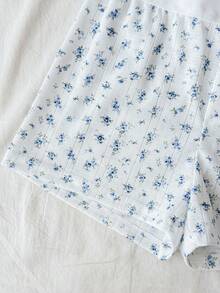 SHEIN 少女春夏情人节家居服，Clean Girl/American BM风格，蕾丝蝴蝶结碎花蓝白吊带背心短裤套装 - 藍白色 - 查看 4