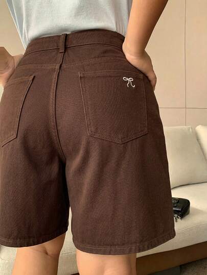 Dazy Plus Quần short denim dáng rộng, đa năng, thêu nơ, thích hợp cho nữ, mùa hè, thường ngày đi làm.