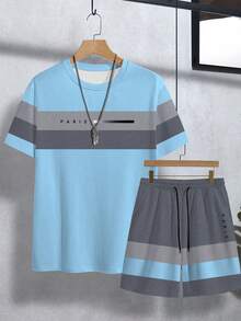 Manfinity Homme Men's Paris Inspired Striped Ombre Casual Crew Neck T-Shirt Set - Multicolor - View 3