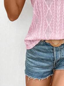 EMERY ROSE Camiseta básica casual de mujer con cuello redondo y mangas cortas, con textura de diamante - Rosa - Ver 3