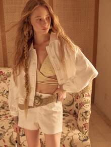 MOTF STUDIO 女士棉质刺绣百搭牛仔短裤 - 白色 - 查看 7