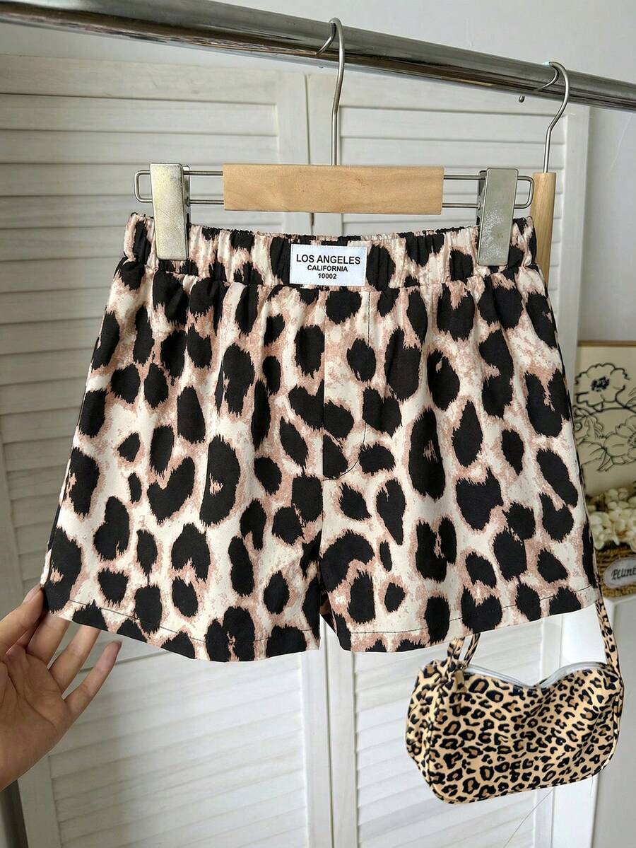 SHEIN 少女豹纹宽松短裤，时尚休闲日常百搭 - 彩色 - 查看 1