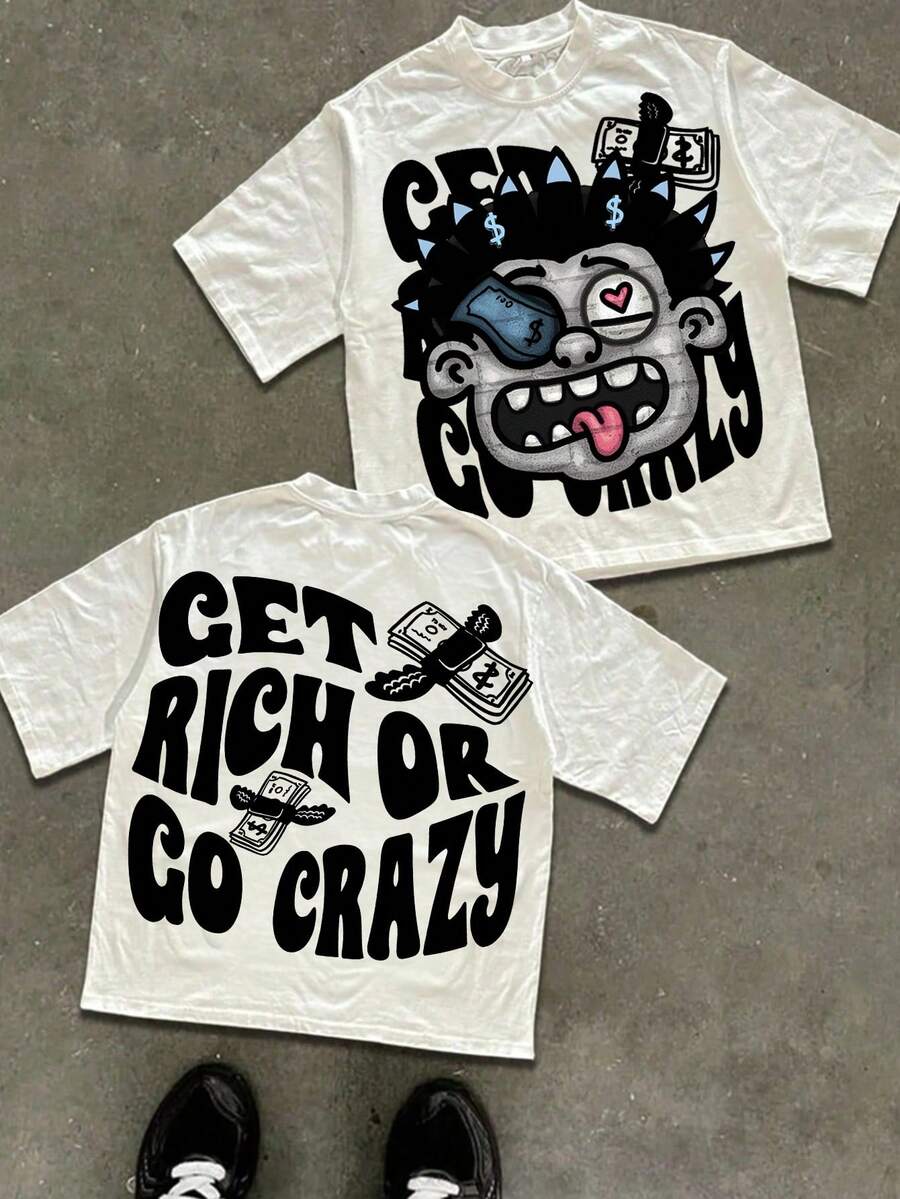 Áo thun in hình hoạt hình và khẩu hiệu phong cách thường ngày dành cho bé trai tuổi teen, thích hợp cho mùa hè. - trắng - Xem 1