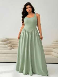 Solflare Plus Size Women Solid Mint Green Sleeveless Dress - Mint Green - View 3
