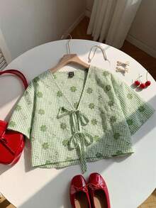 Comfortcana 薄荷绿格子梭织女式衬衫 - 薄荷綠 - 查看 4