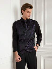 Officeau Men's Vest, Tie, Handkerchief, Cufflinks Set, Formal & Casual Wear For Wedding - Purple - View 5
