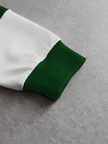 PAVTROS 男士时尚条纹长袖休闲宽松 Polo 衫。街头风、朋友装、情侣装、宽松款、男士款、印花款、日系风格、男女通用款、我爱我的女朋友 - 綠色 - 查看 5