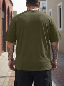 Manfinity Homme Men's Plus Size Solid Color Round Neck Short Sleeve Casual T-Shirt, Summer - Army Green - View 3