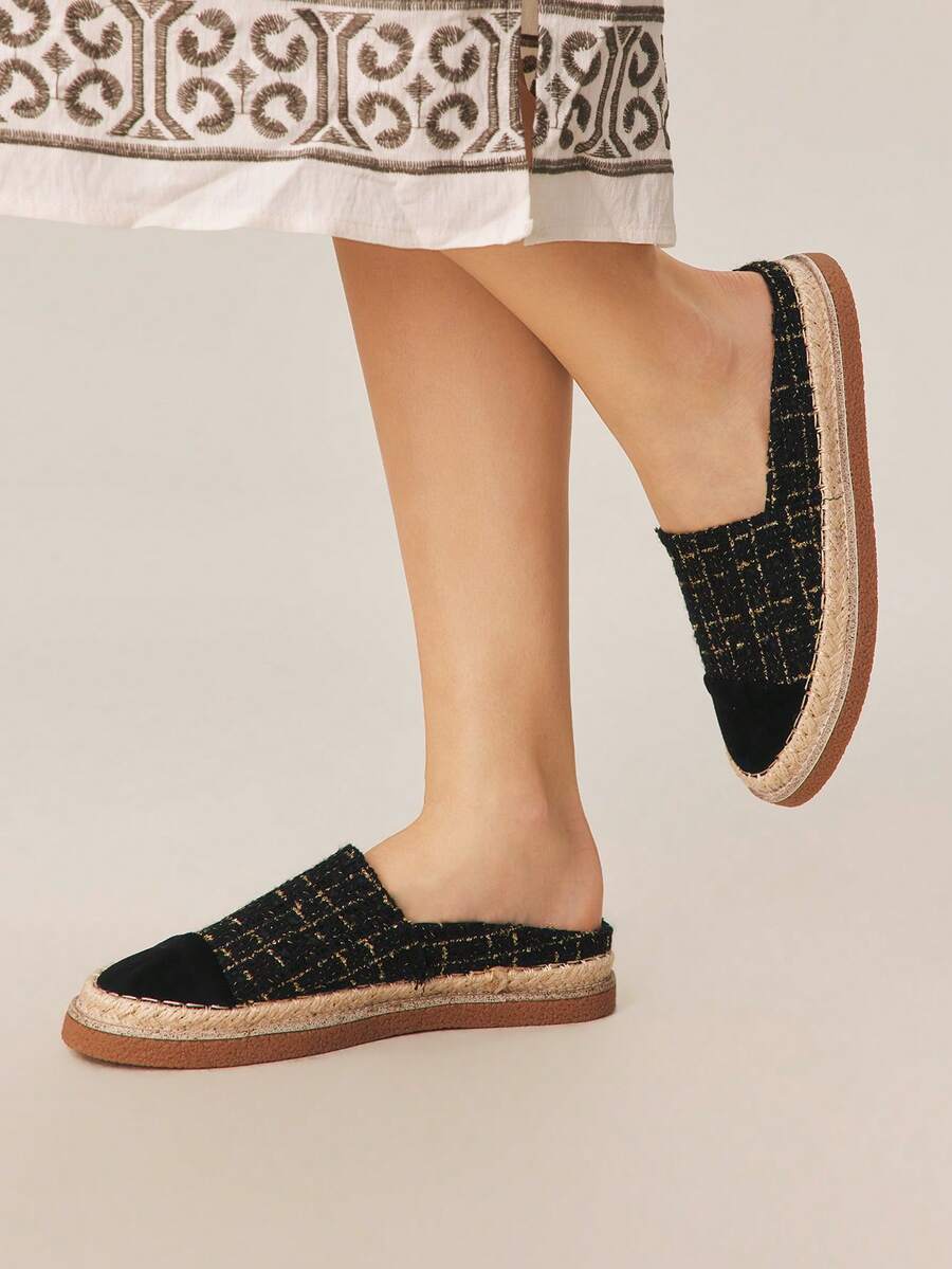 Styleloop Dép lê nữ kẻ caro kiểu dáng thường ngày - màu đen - Xem 1