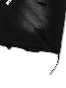ROMWE MEN Pantalones cortos con cordón y rotos para hombre, estilo urbano - Negro - View 3