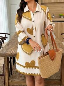 Weeklong Plus Size Heart Print Button Front Dress - Multicolor - View 4